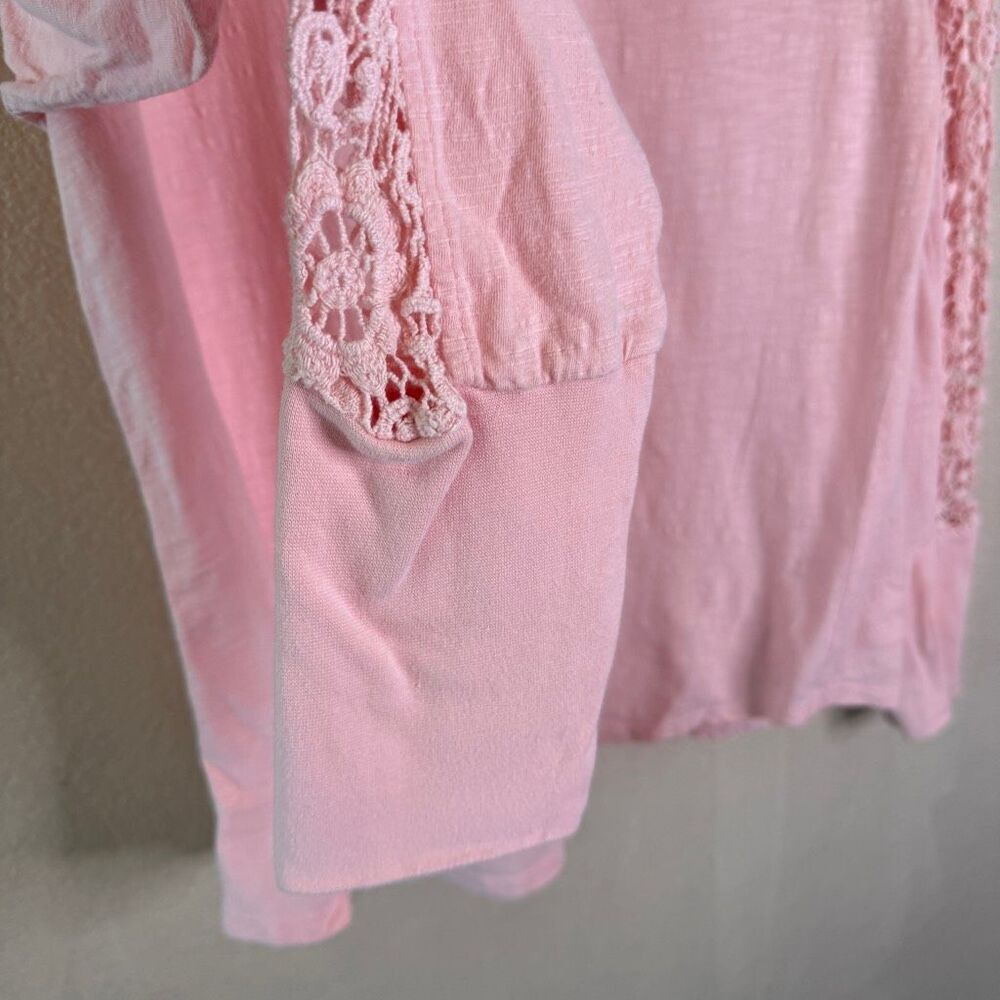 Sundance Crochet Lace Long Sleeve Shirt Womens XL Solid Pink Cotton Basic Boho - Picture 4 of 9